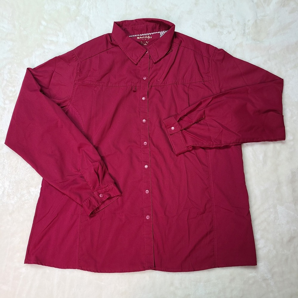 Magellan Outdoors Women Red Burgundy L/S Shirt Vented Fishing Hiking XXL Snap